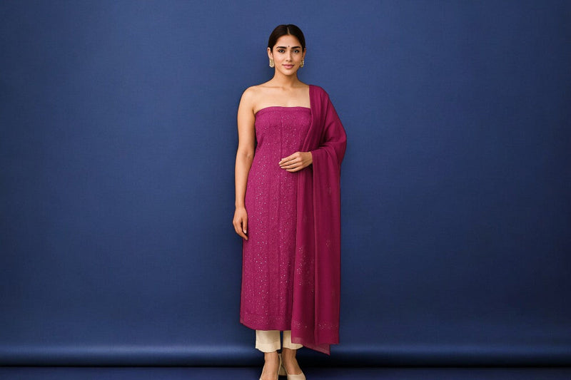 Hand Embroidered Chikankari Unstitched Fabric – Pure Cotton Material by Handkari