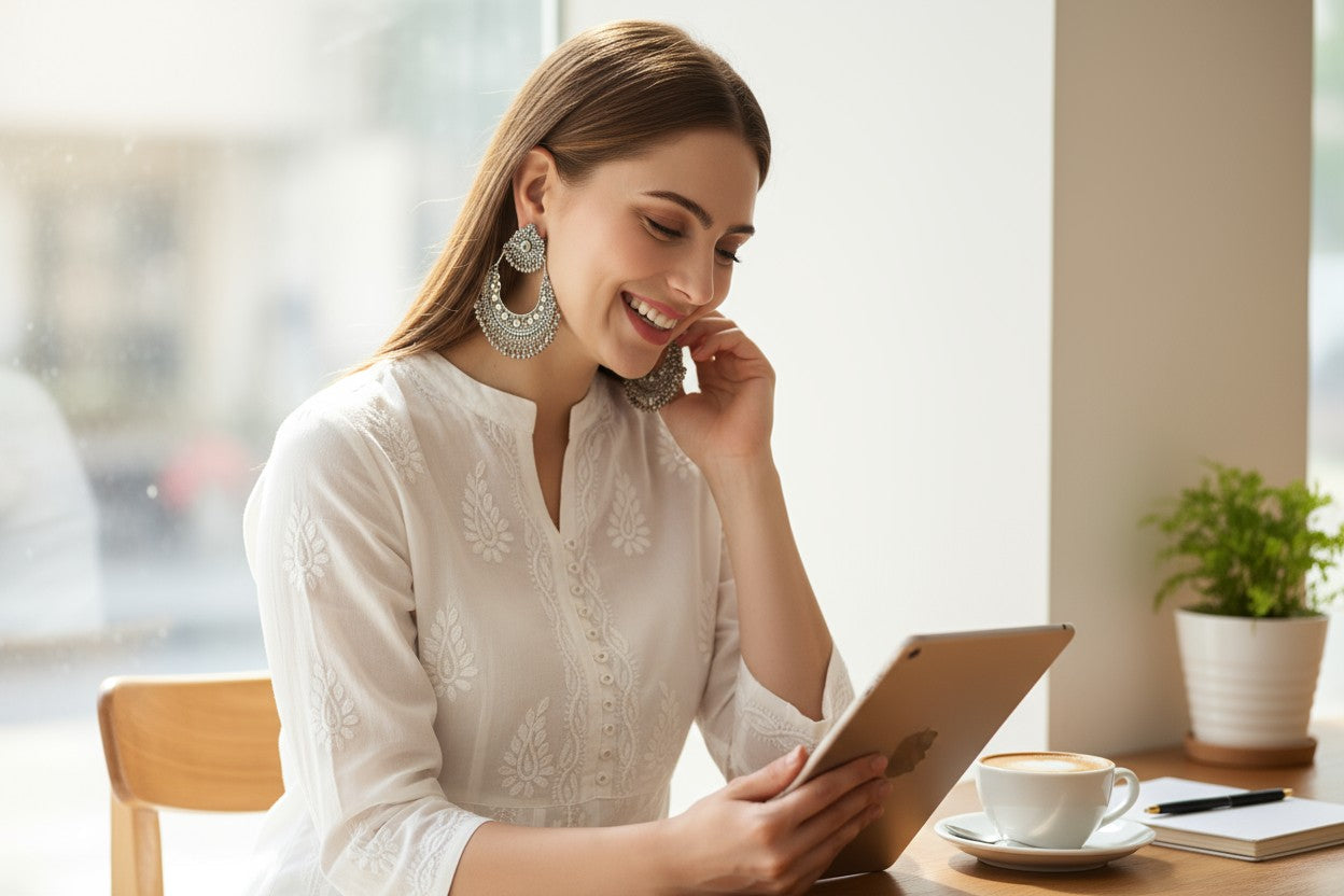 Women’s New Arrival Chikankari Kurta – Hand Embroidered by Handkari