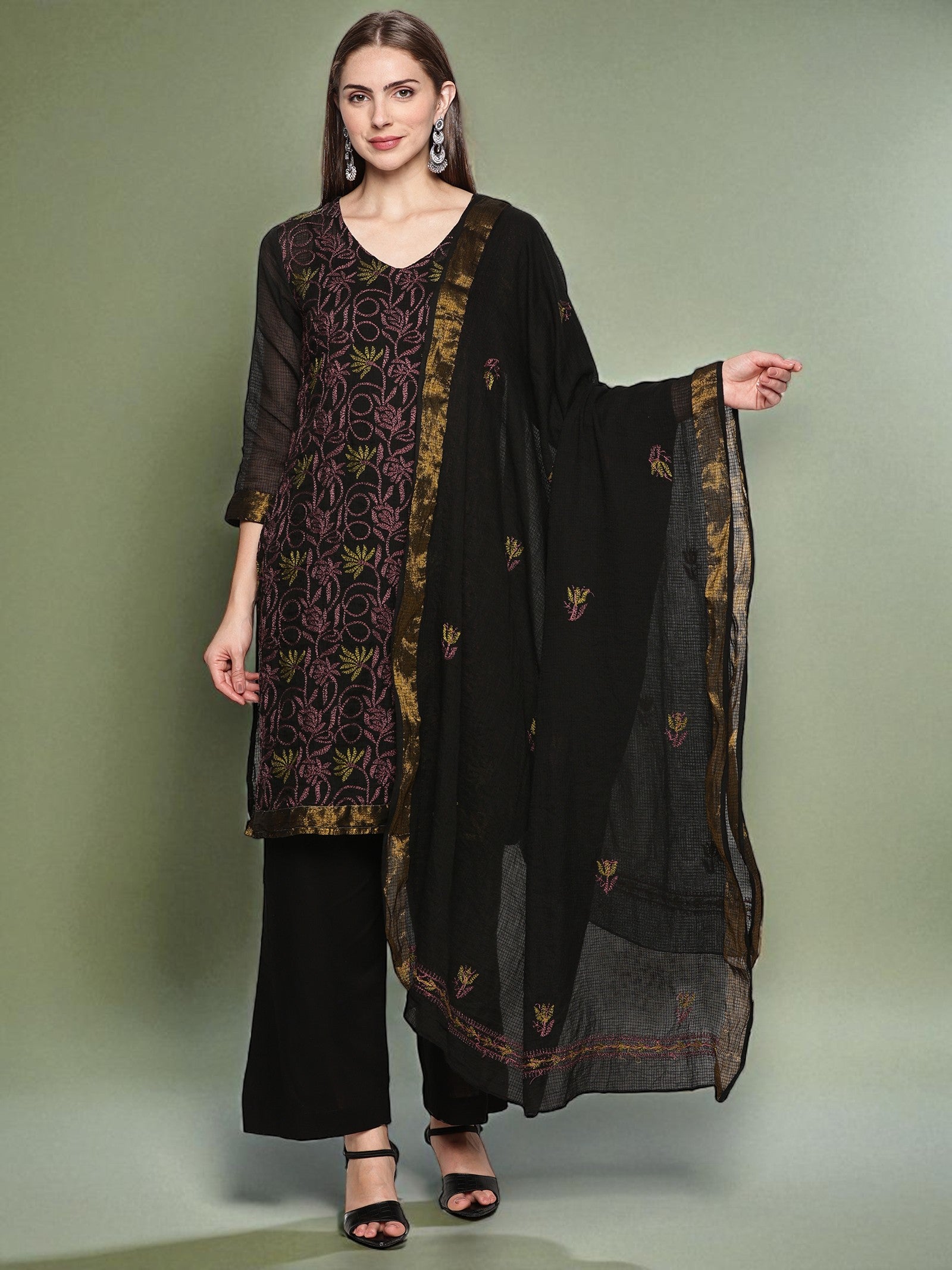 Black Kota Handcrafted Chikankari Kurta Set