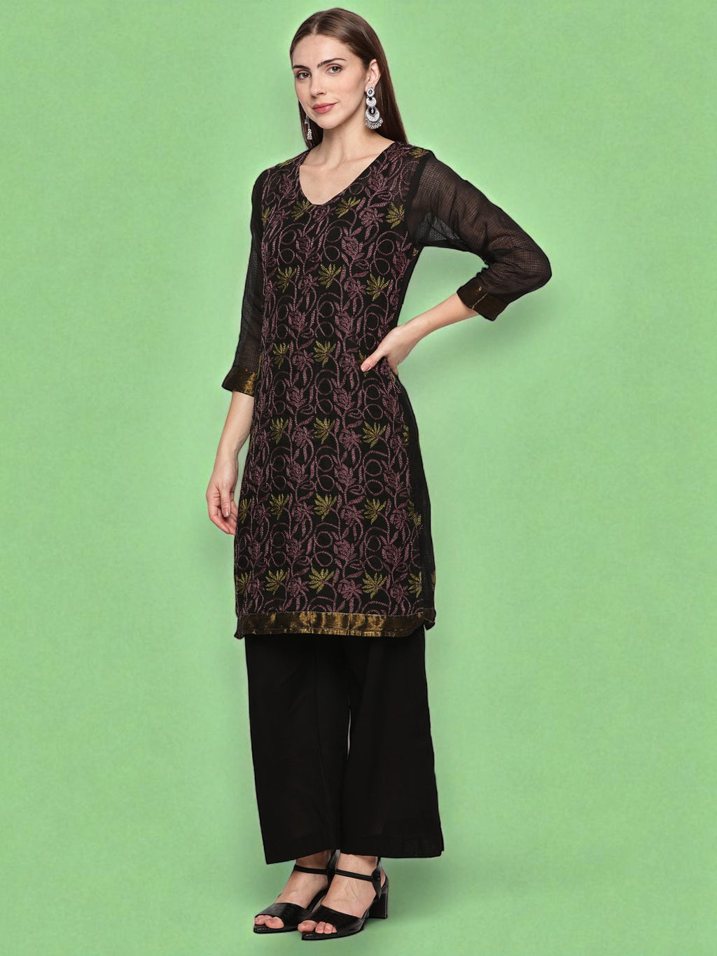 Black Kota Handcrafted Chikankari Kurta Set