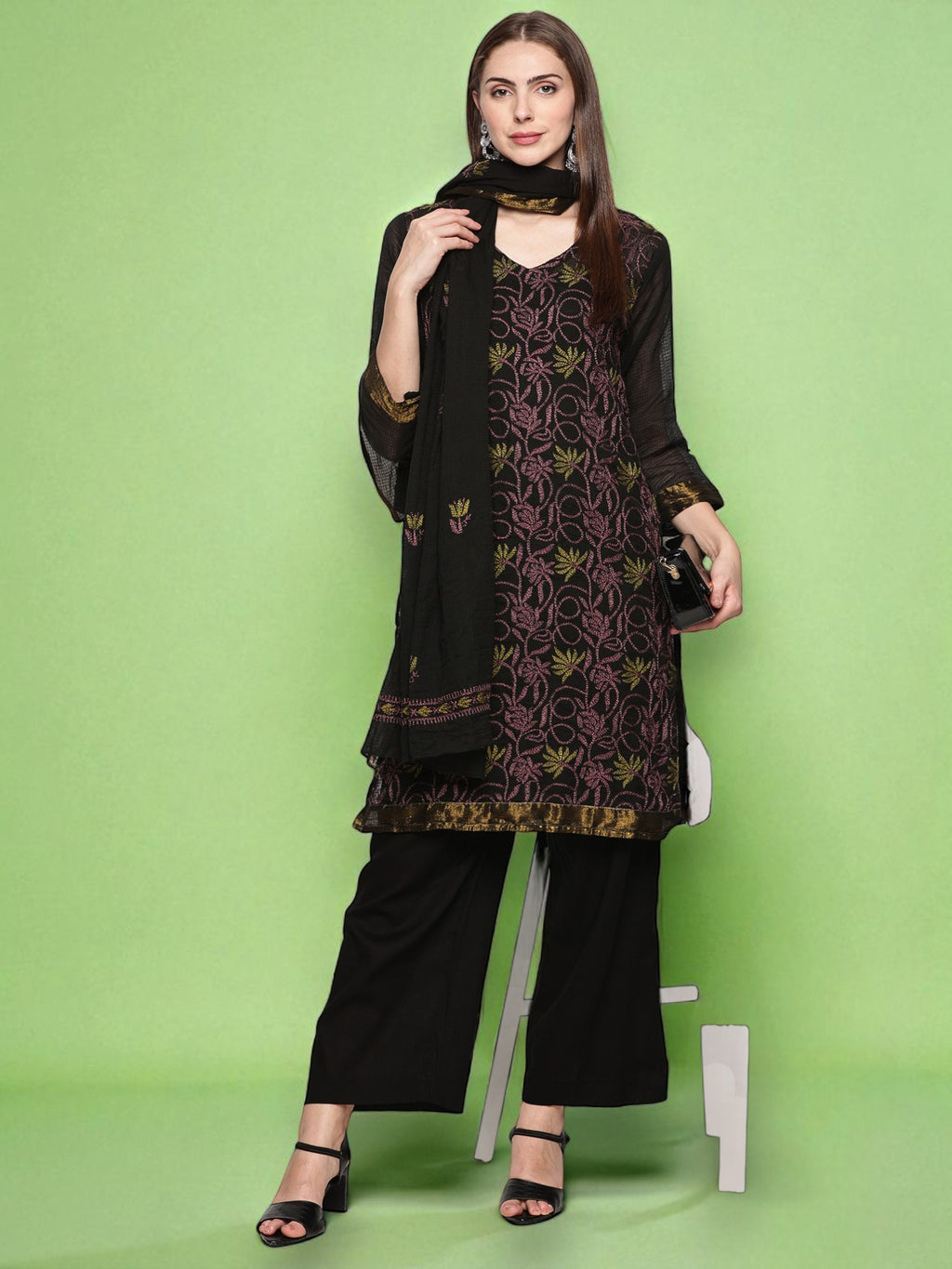 Black Kota Handcrafted Chikankari Kurta Set