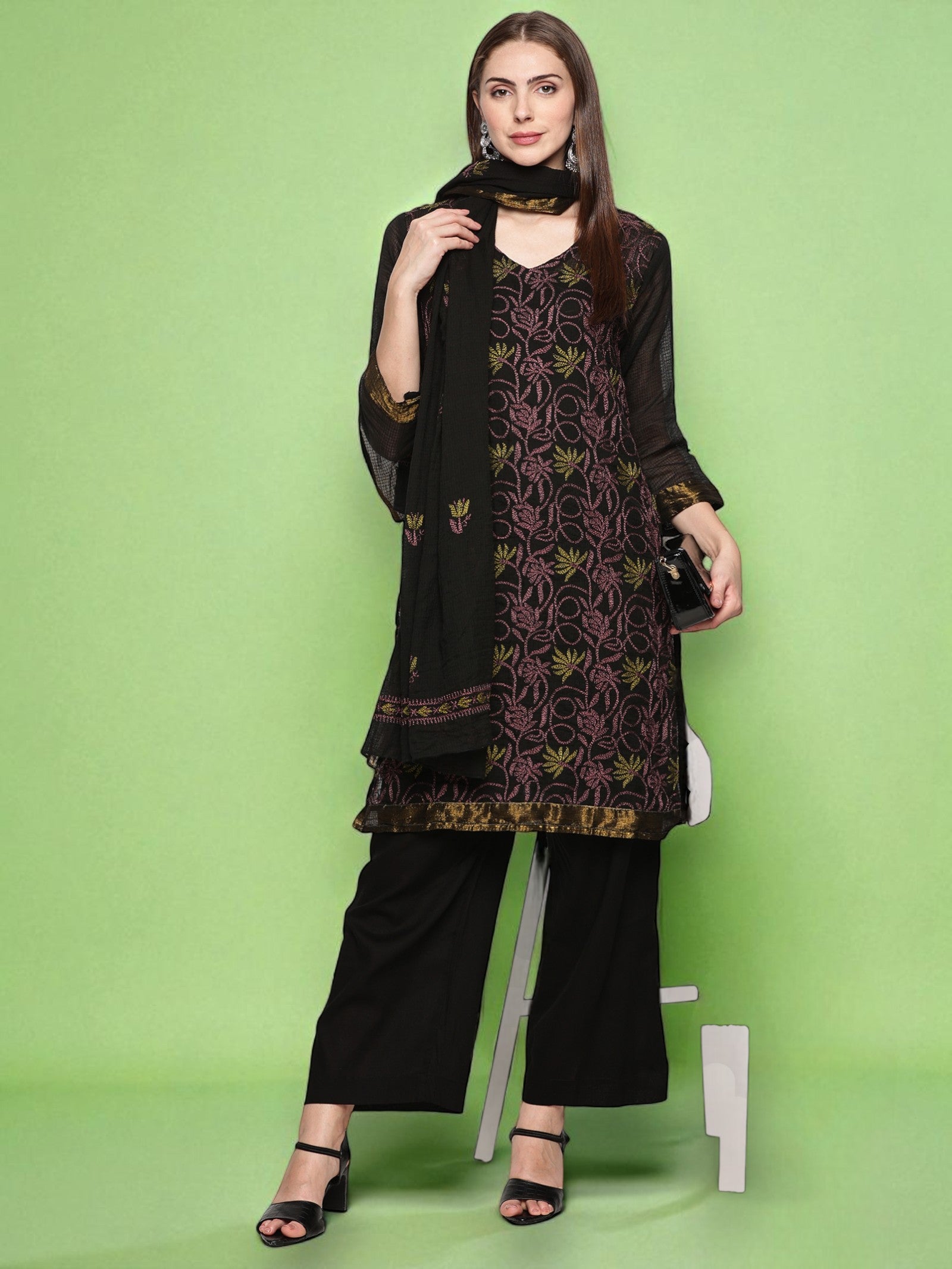 Black Kota Handcrafted Chikankari Kurta Set