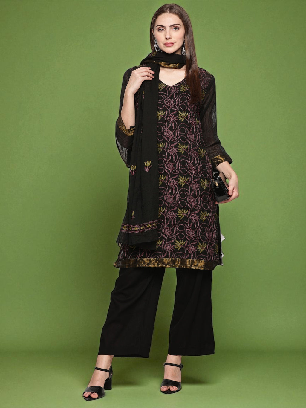 Black Kota Handcrafted Chikankari Kurta Set