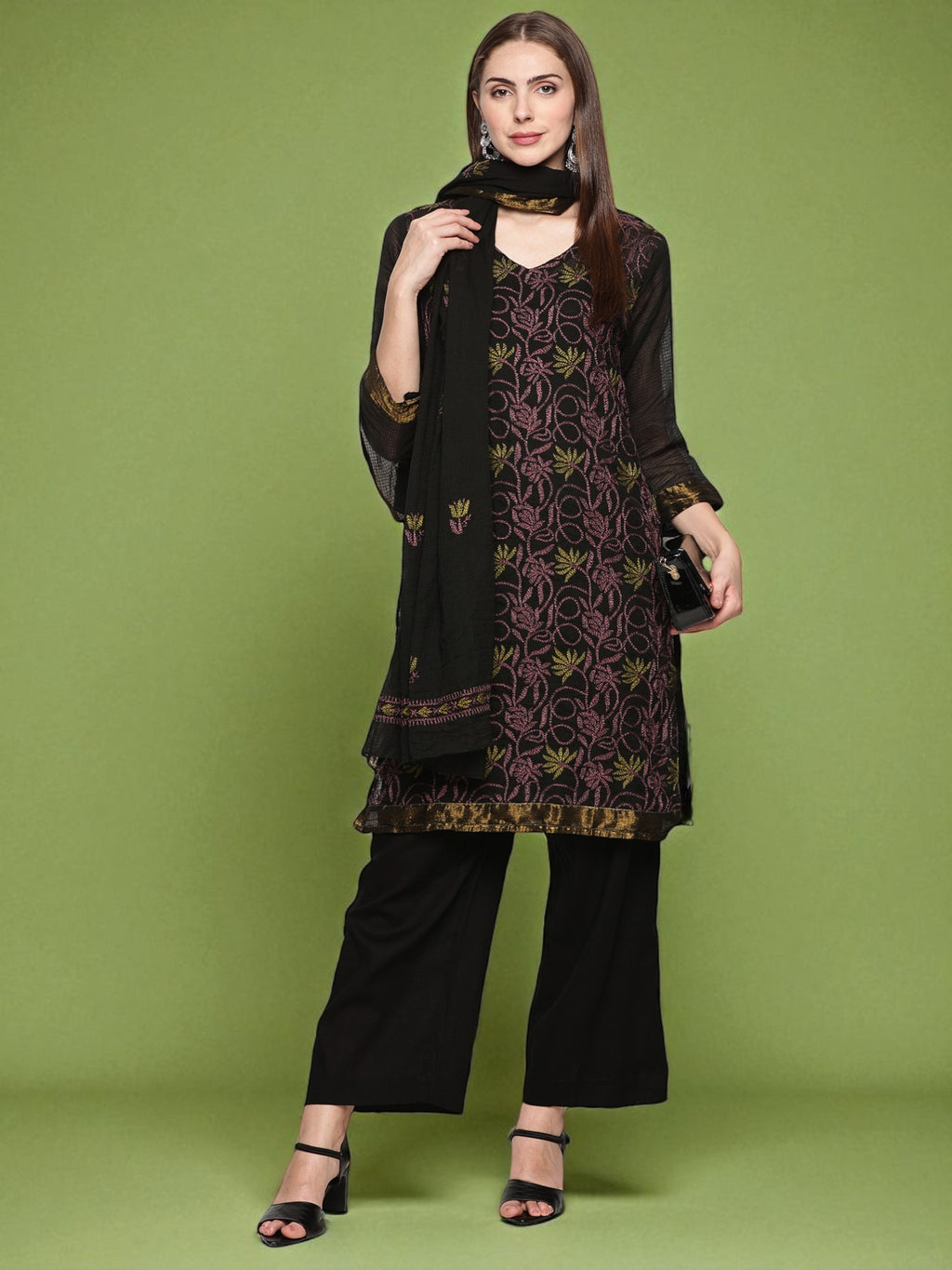 Black Kota Handcrafted Chikankari Kurta Set