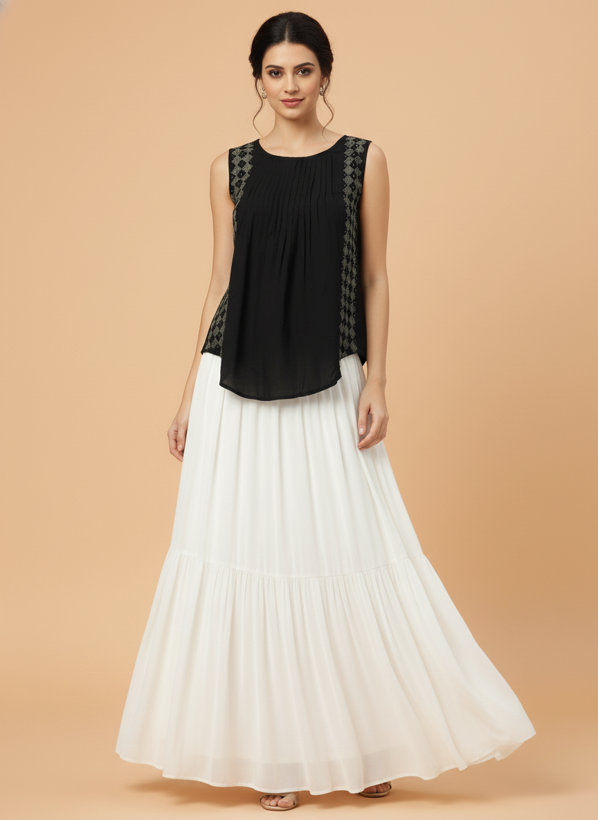 Black Chikankari Short Kurti for Women – Sleeveless Hand Embroidered Tepchi Chikan Short Top for Jeans