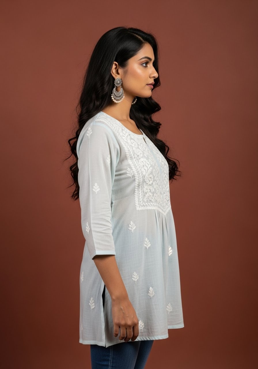 Chikankari Top for Women | Pure Cotton 27 Inch Kurti | Hand Embroidered Lucknowi Kurta