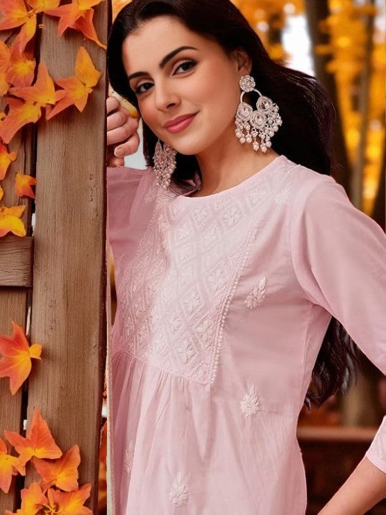 Black Cotton Round Neck Chikankari Kurta