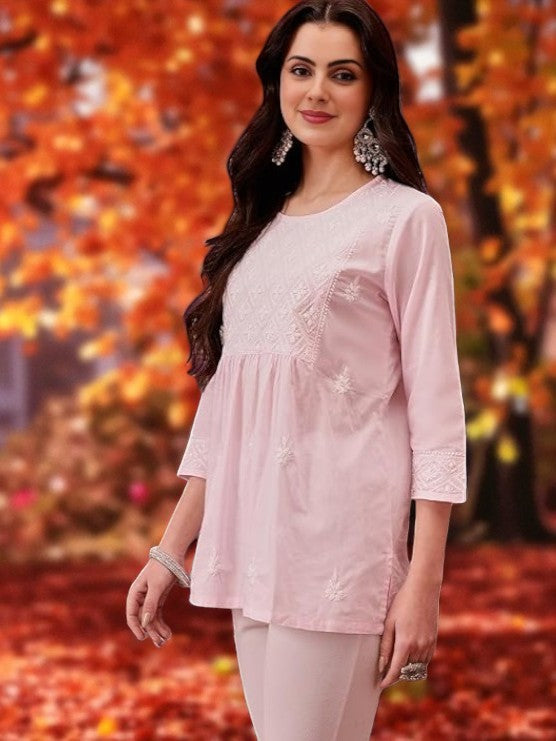 Black Cotton Round Neck Chikankari Kurta