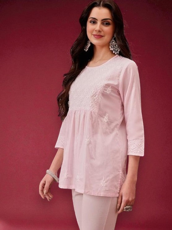 Black Cotton Round Neck Chikankari Kurta