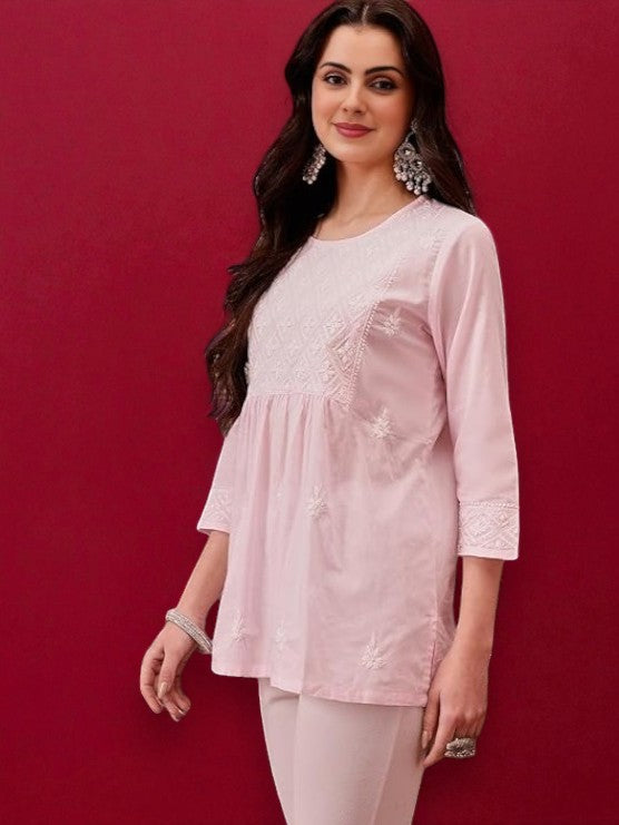 Black Cotton Round Neck Chikankari Kurta