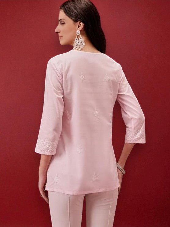 Black Cotton Round Neck Chikankari Kurta