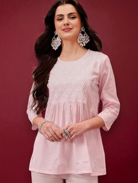 Black Cotton Round Neck Chikankari Kurta