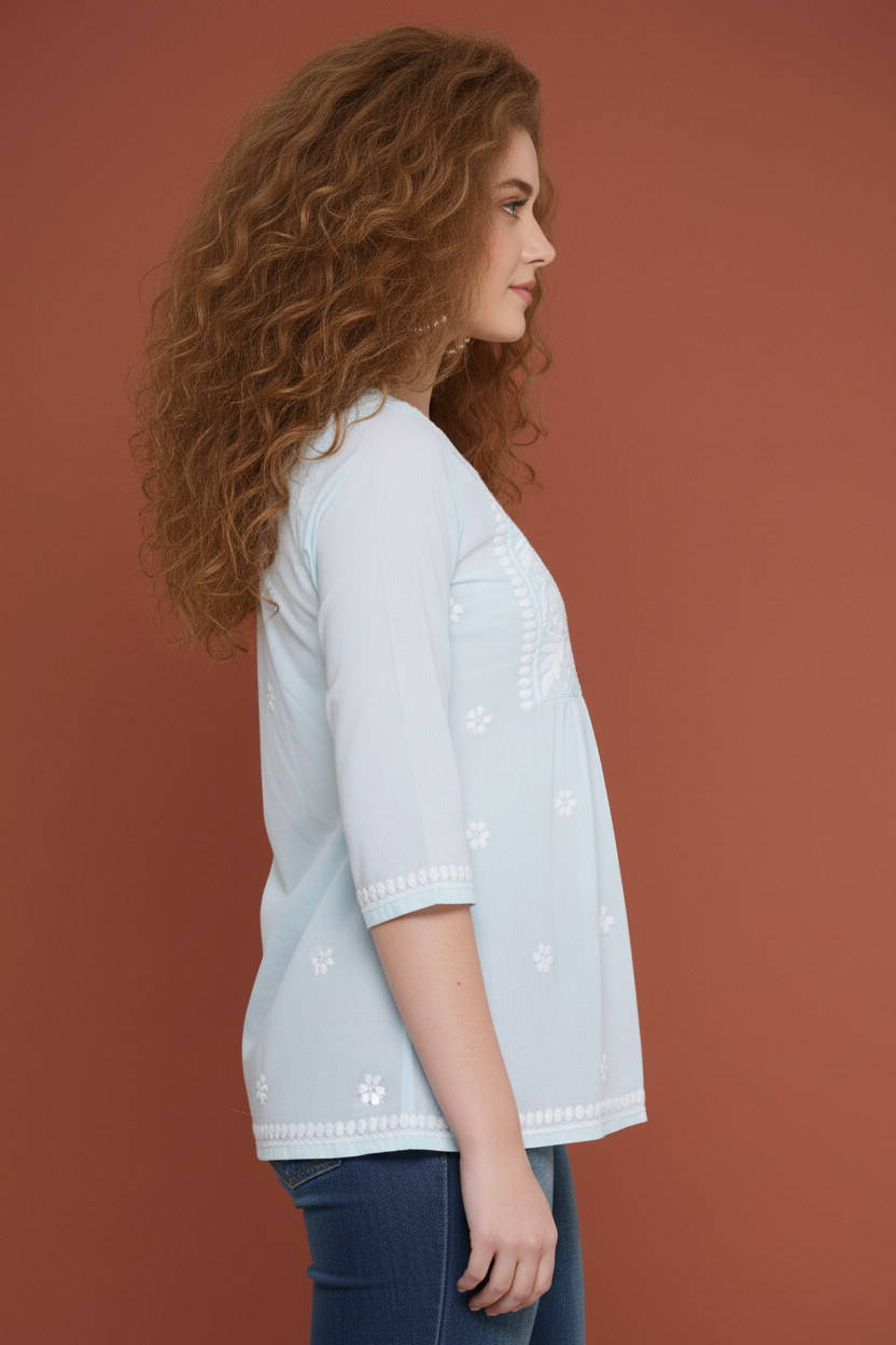 Chikankari Top for Women | Pure Cotton 27 Inch Kurti | Hand Embroidered Lucknowi Kurta