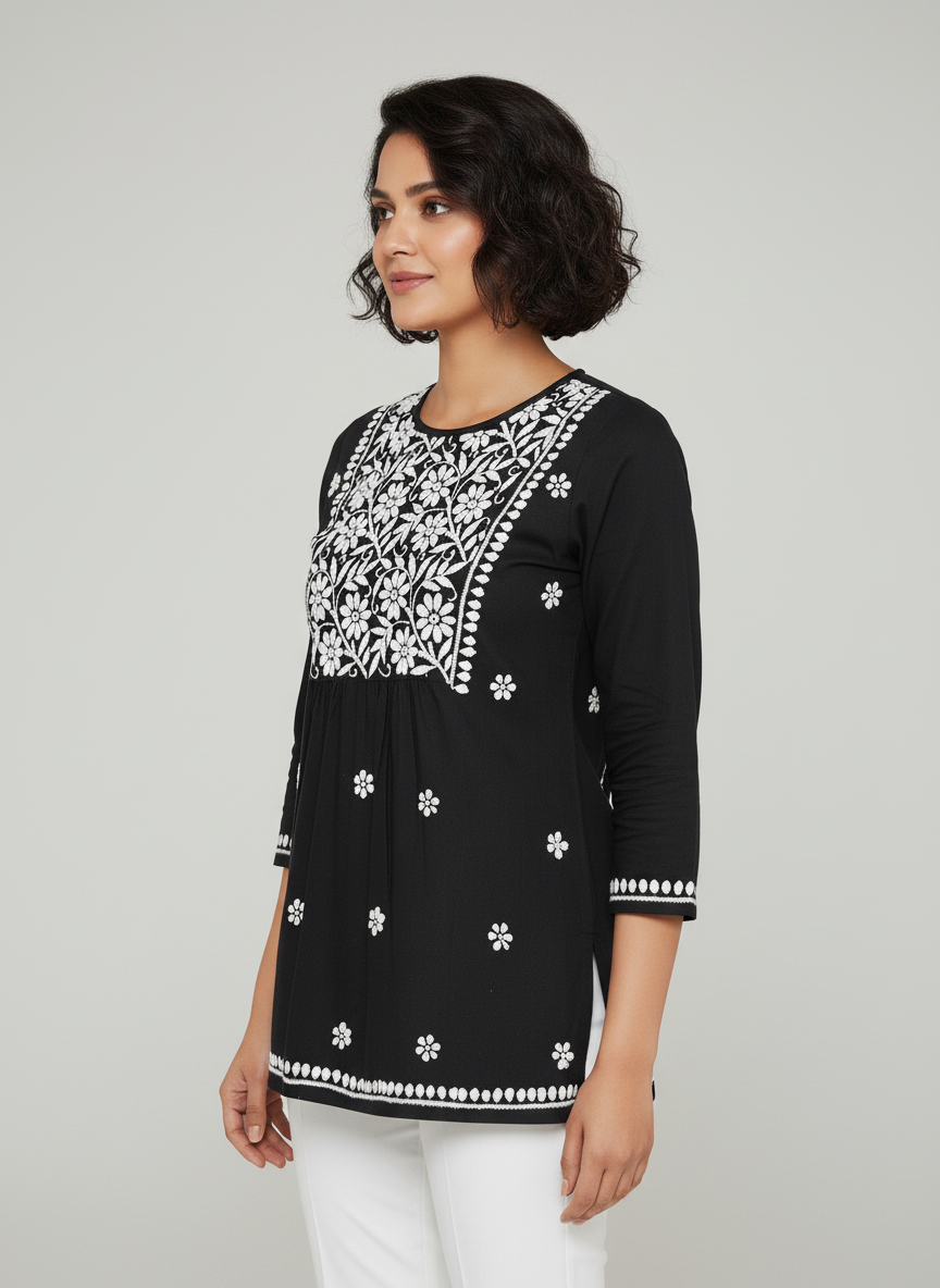 Chikankari Top for Women | Pure Cotton 27 Inch Kurti | Hand Embroidered Lucknowi Kurta