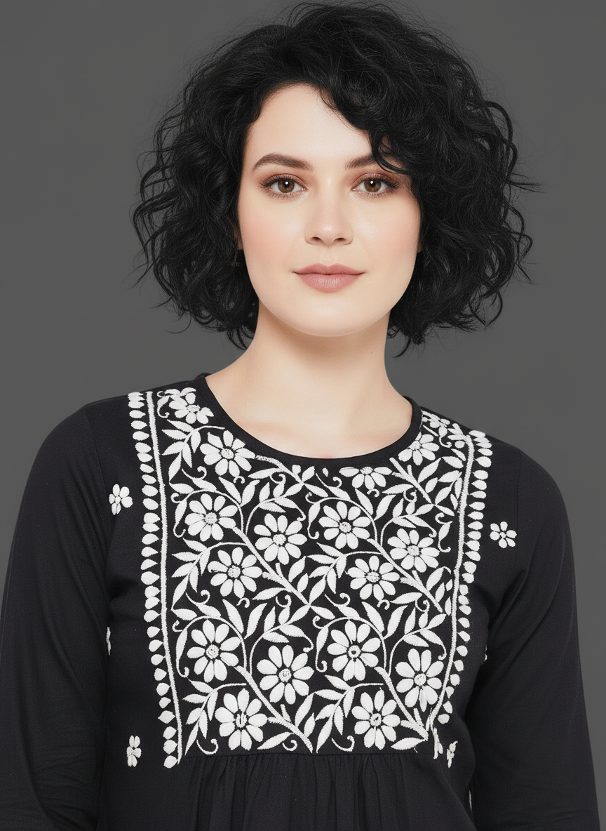 Chikankari Top for Women | Pure Cotton 27 Inch Kurti | Hand Embroidered Lucknowi Kurta