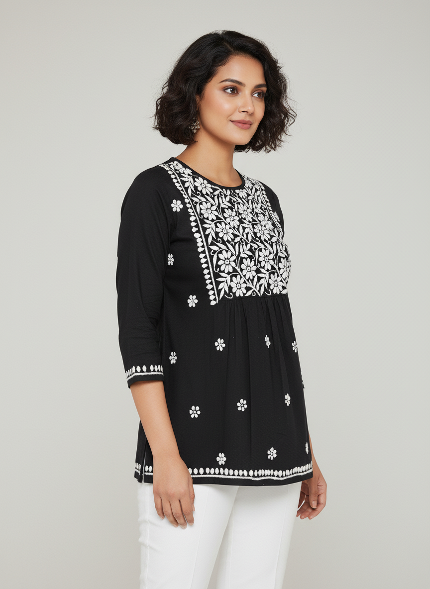 Chikankari Top for Women | Pure Cotton 27 Inch Kurti | Hand Embroidered Lucknowi Kurta