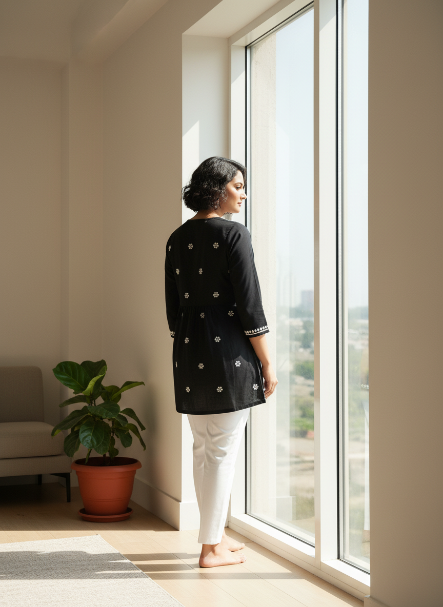 Chikankari Top for Women | Pure Cotton 27 Inch Kurti | Hand Embroidered Lucknowi Kurta