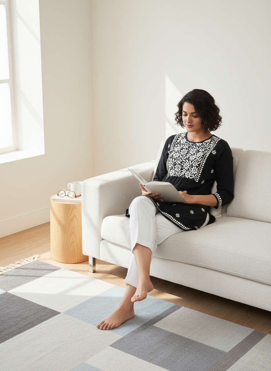 Chikankari Top for Women | Pure Cotton 27 Inch Kurti | Hand Embroidered Lucknowi Kurta