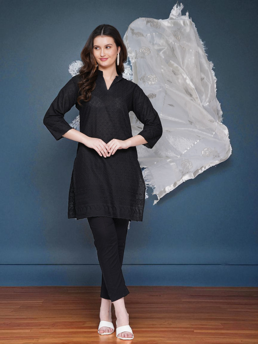 Light Weight Organza Chikankari Dupatta With Mukaish Work