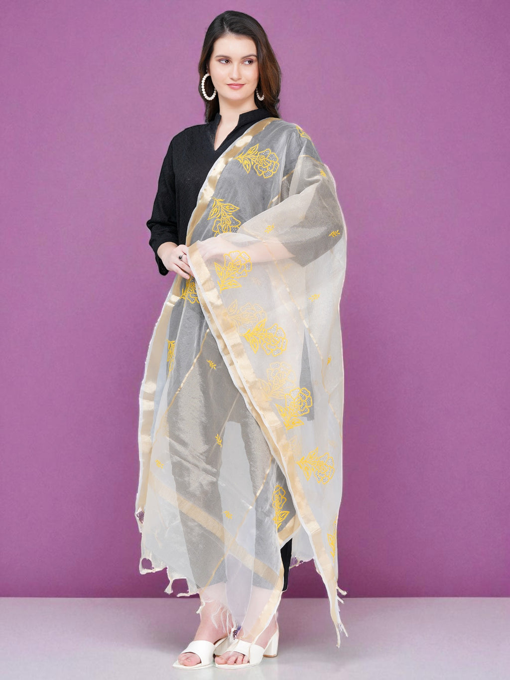 Light Weight Organza Chikankari Dupatta With Mukaish Work