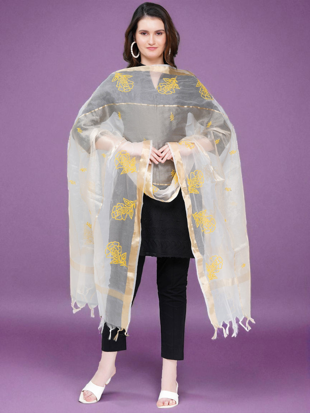 Light Weight Organza Chikankari Dupatta With Mukaish Work