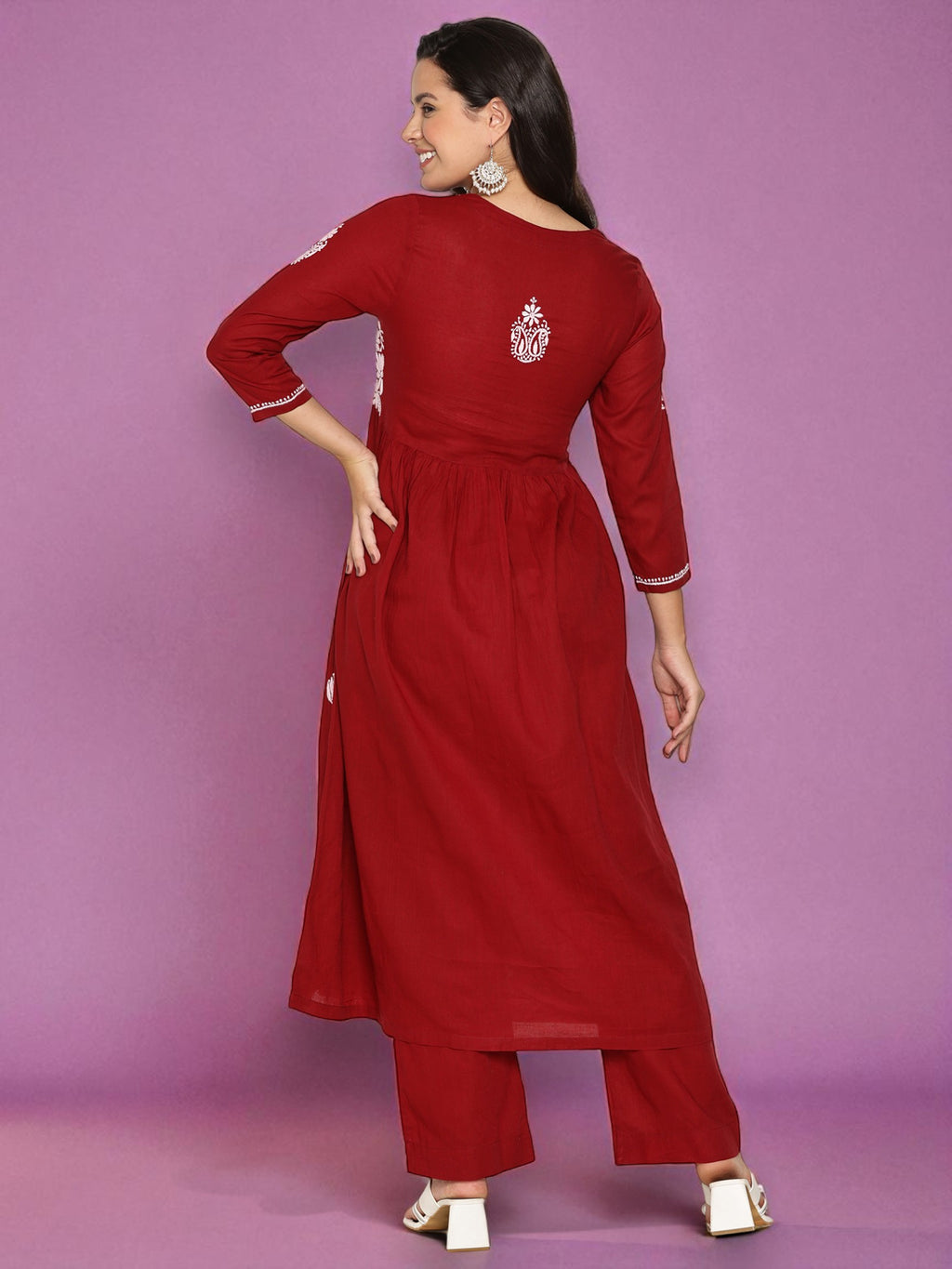 Maroon Cotton Chikankari Aline Kurta