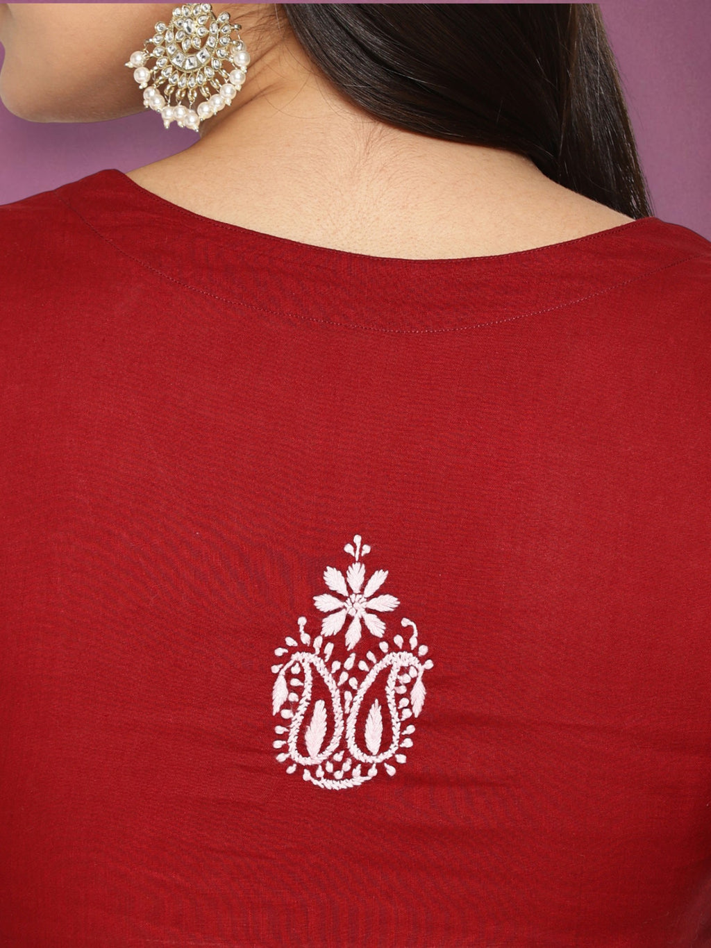 Maroon Cotton Chikankari Aline Kurta