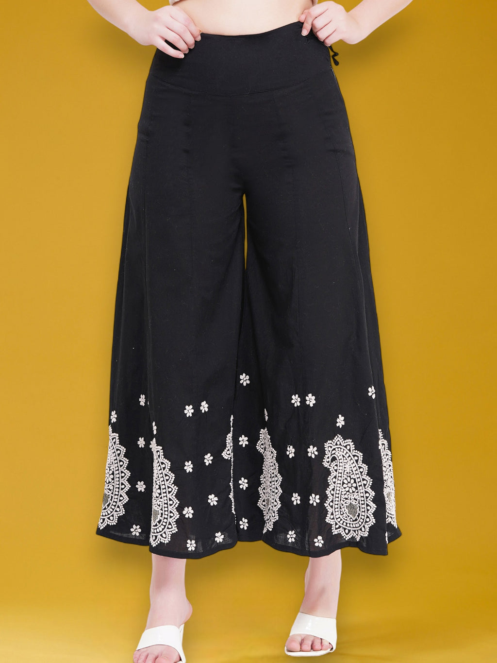 Women's Handcrafted  Chikankari Cotton Palazzo Pant