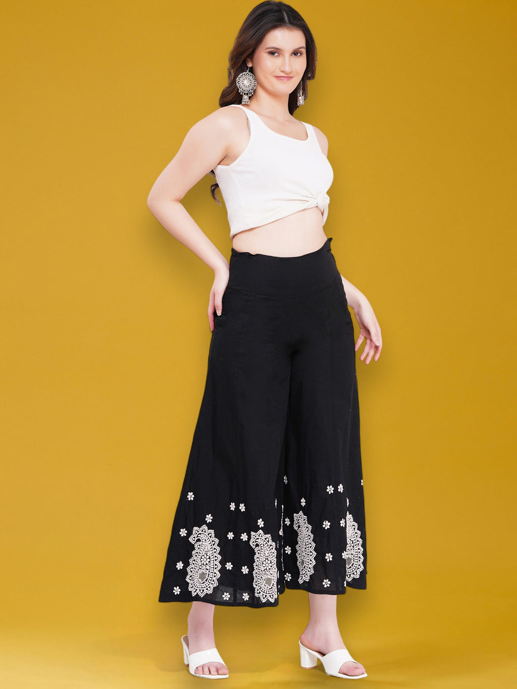 Women's Handcrafted  Chikankari Cotton Palazzo Pant