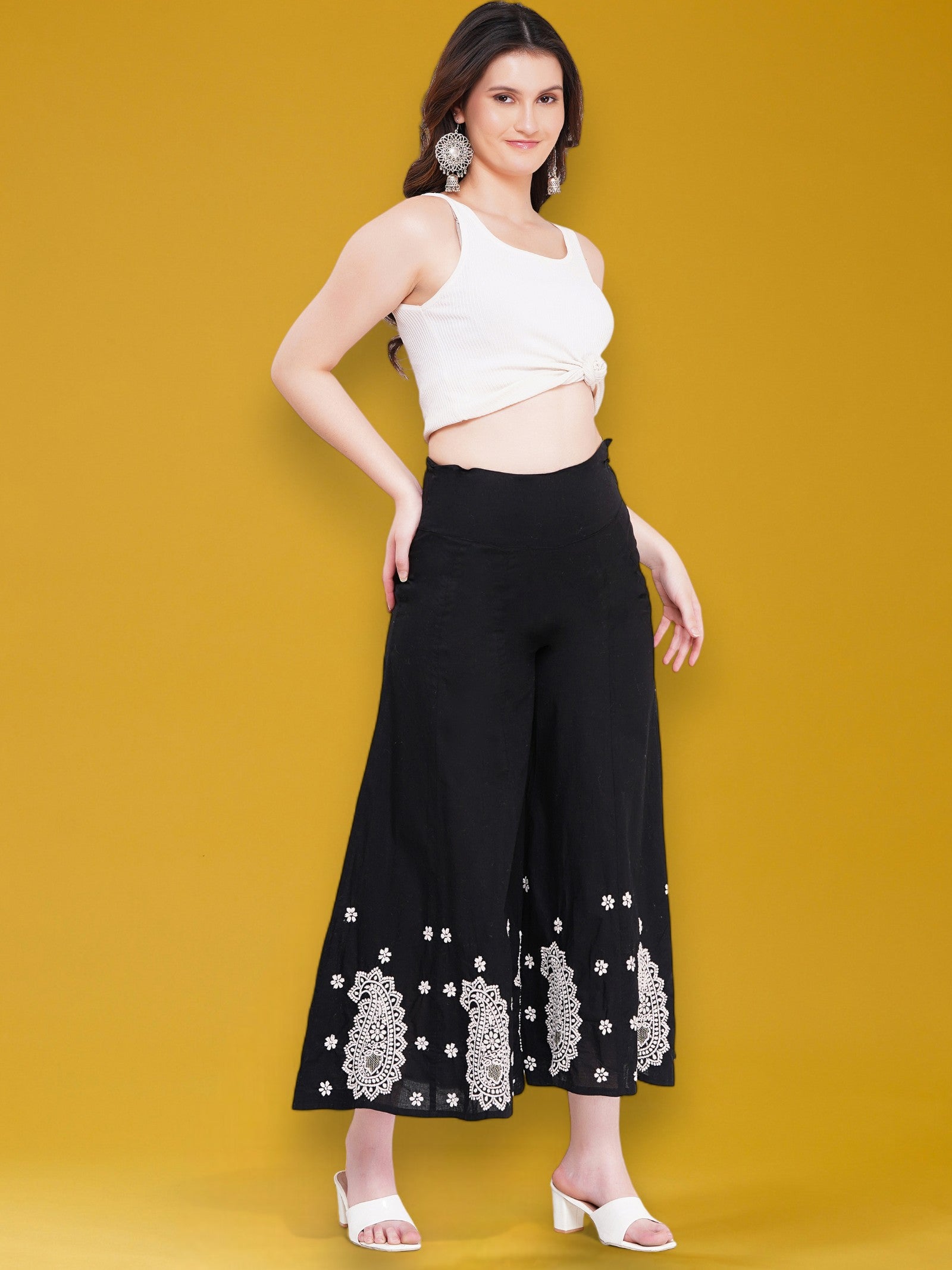 Women's Handcrafted  Chikankari Cotton Palazzo Pant
