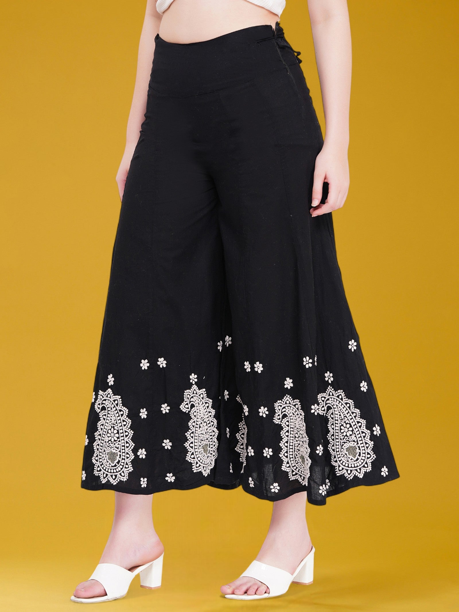 Women's Handcrafted  Chikankari Cotton Palazzo Pant