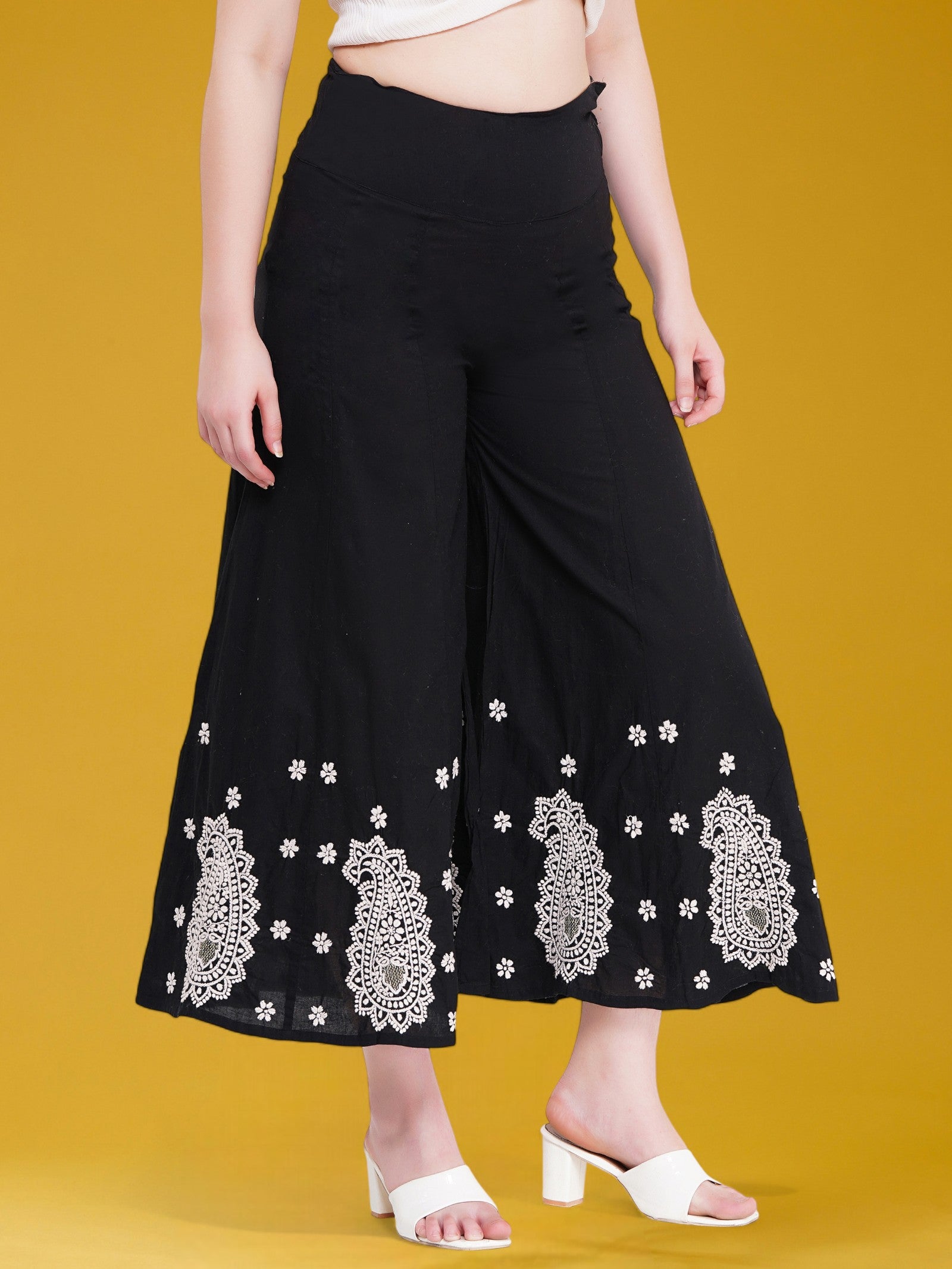 Women's Handcrafted  Chikankari Cotton Palazzo Pant