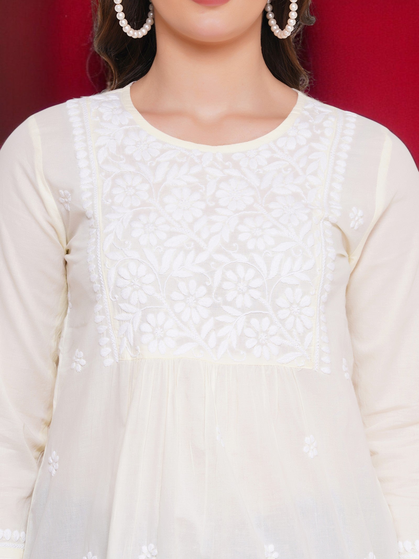 Light Yellow Cotton Handcrafted Chikankari Straight Cut Tunic Top