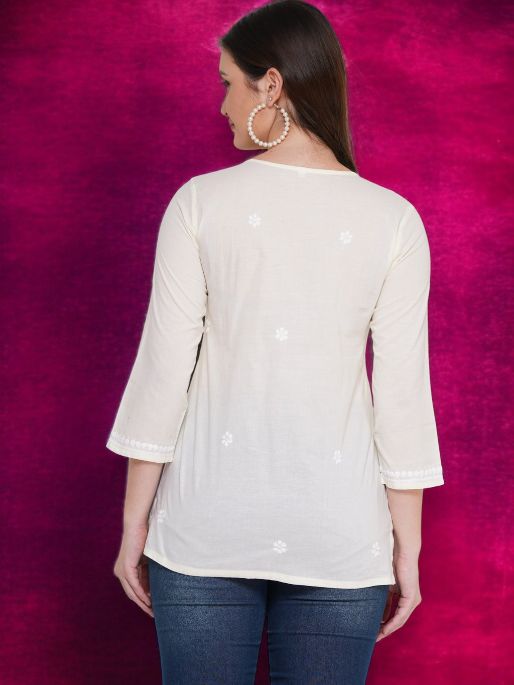 Light Yellow Cotton Handcrafted Chikankari Straight Cut Tunic Top