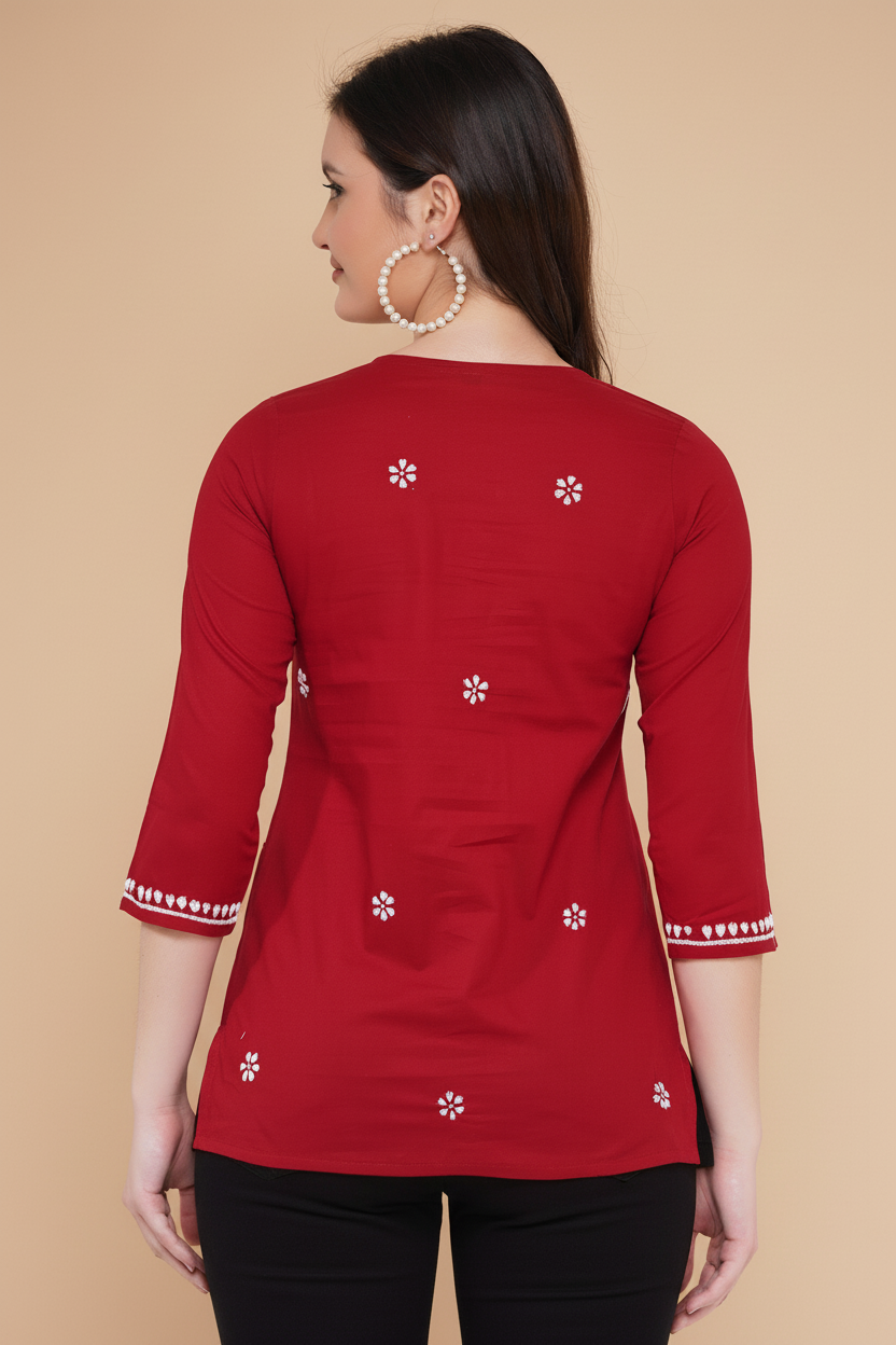 Chikankari Top for Women | Pure Cotton 27 Inch Kurti | Hand Embroidered Lucknowi Kurta