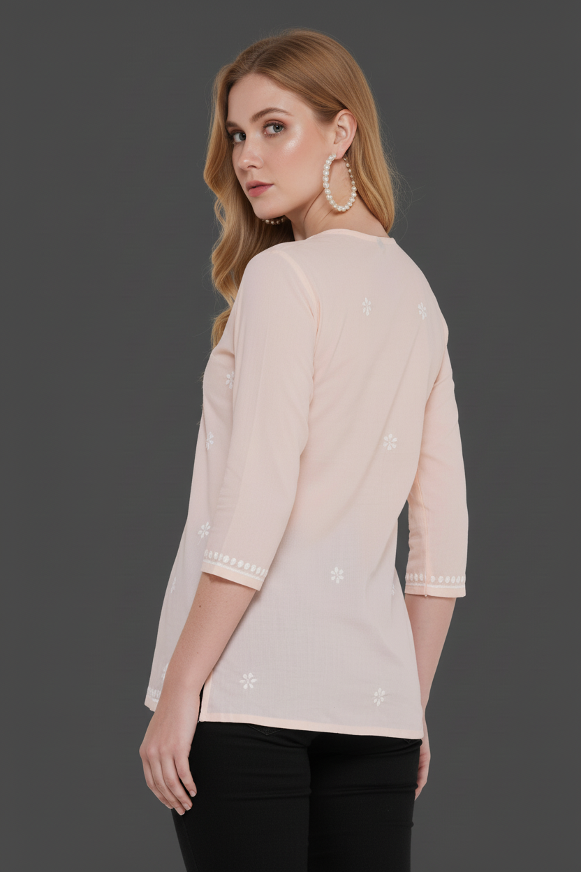 Chikankari Top for Women | Pure Cotton 27 Inch Kurti | Hand Embroidered Lucknowi Kurta