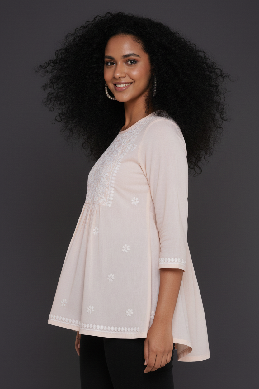 Chikankari Top for Women | Pure Cotton 27 Inch Kurti | Hand Embroidered Lucknowi Kurta