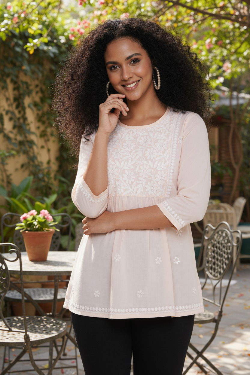 Chikankari Top for Women | Pure Cotton 27 Inch Kurti | Hand Embroidered Lucknowi Kurta