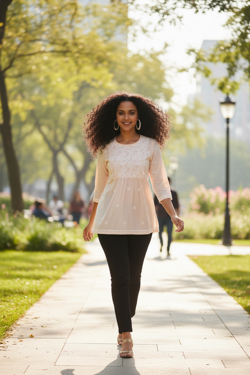 Chikankari Top for Women | Pure Cotton 27 Inch Kurti | Hand Embroidered Lucknowi Kurta