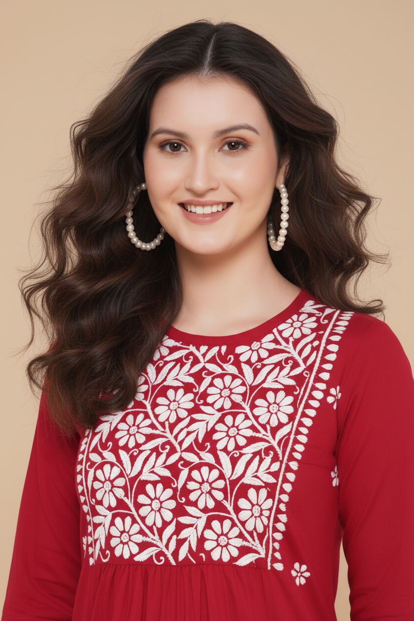 Chikankari Top for Women | Pure Cotton 27 Inch Kurti | Hand Embroidered Lucknowi Kurta