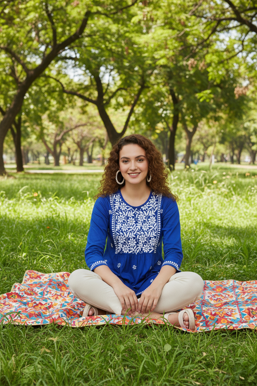 Chikankari Top for Women | Pure Cotton 27 Inch Kurti | Hand Embroidered Lucknowi Kurta