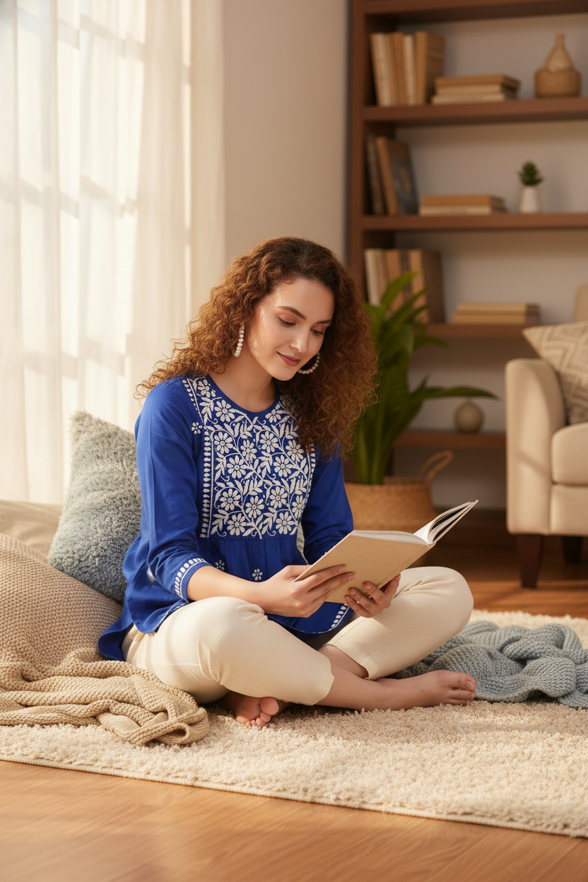 Chikankari Top for Women | Pure Cotton 27 Inch Kurti | Hand Embroidered Lucknowi Kurta