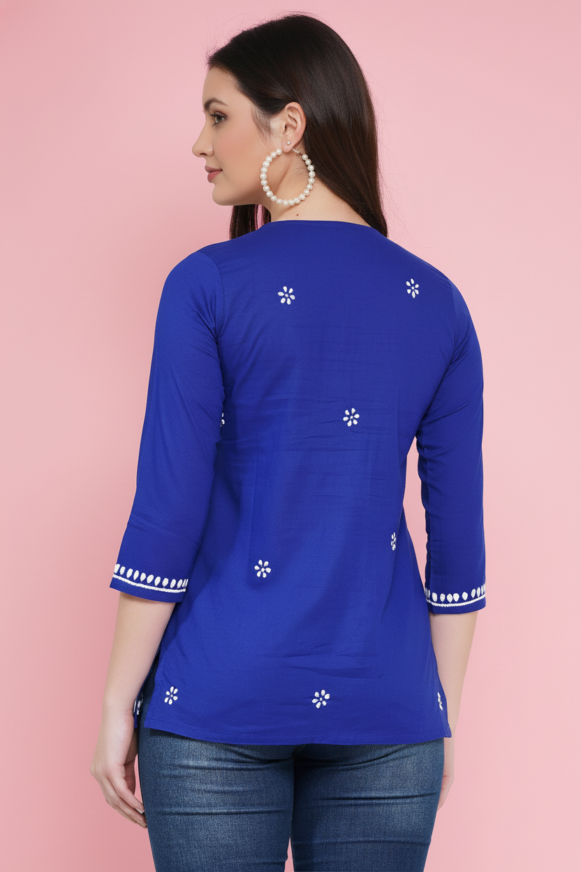 Chikankari Top for Women | Pure Cotton 27 Inch Kurti | Hand Embroidered Lucknowi Kurta