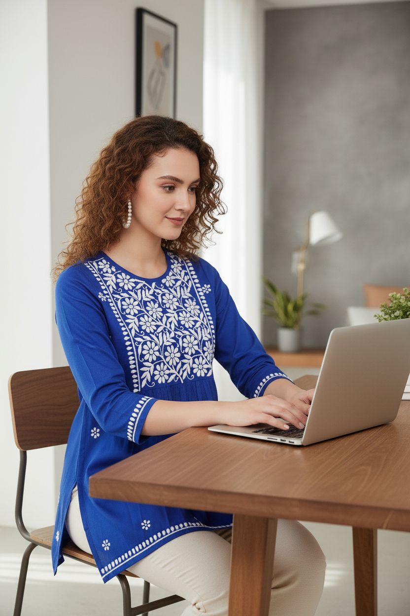 Chikankari Top for Women | Pure Cotton 27 Inch Kurti | Hand Embroidered Lucknowi Kurta