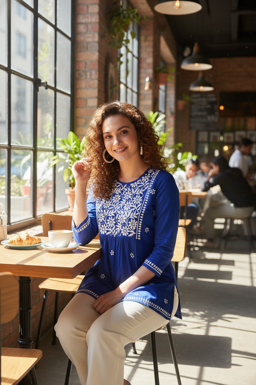 Chikankari Top for Women | Pure Cotton 27 Inch Kurti | Hand Embroidered Lucknowi Kurta