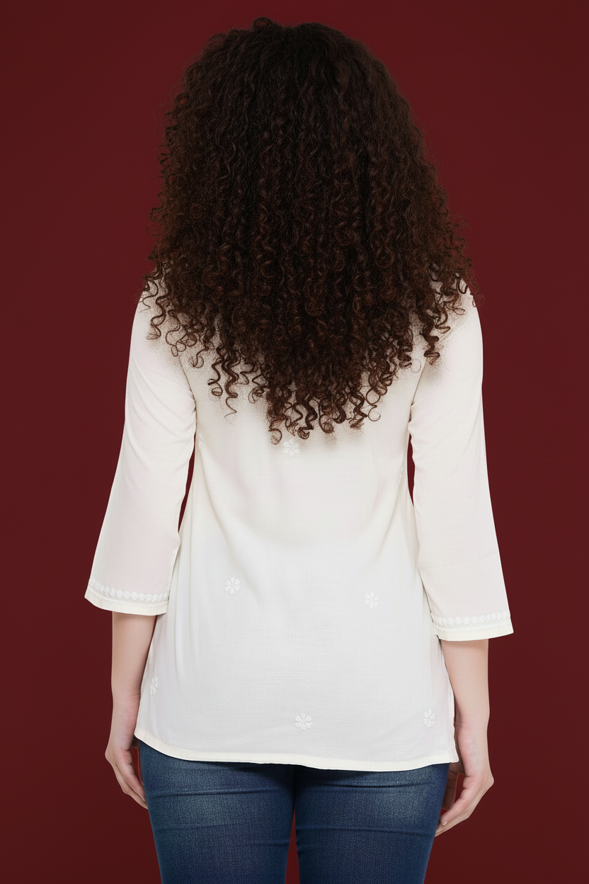 Chikankari Top for Women | Pure Cotton 27 Inch Kurti | Hand Embroidered Lucknowi Kurta